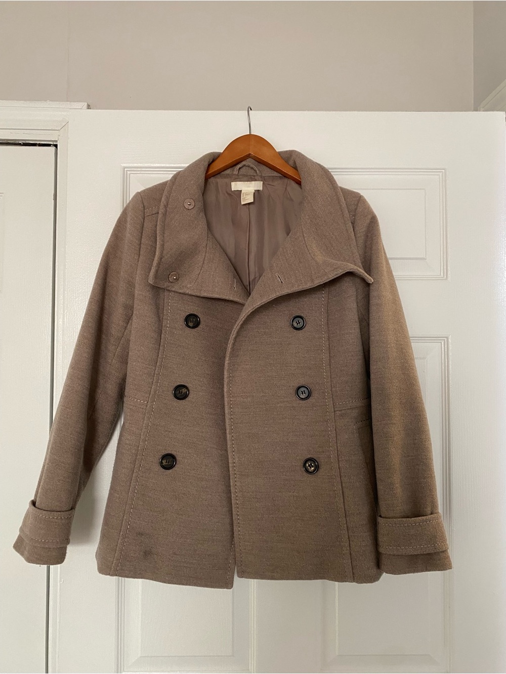 H&M Women’s Double-Breasted Wool Blend Peacoat - Taupe